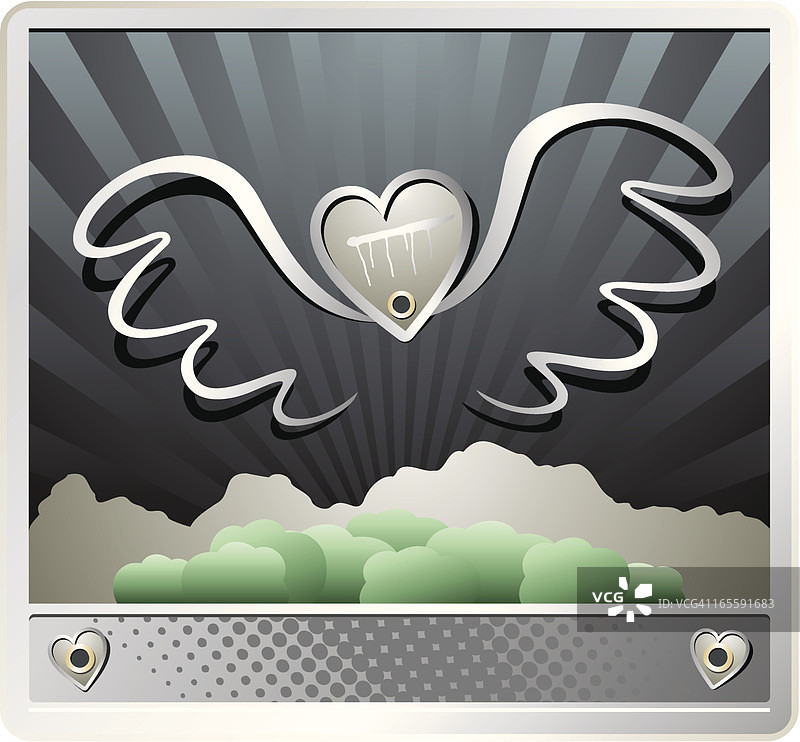 钢制翅膀银色心图片素材