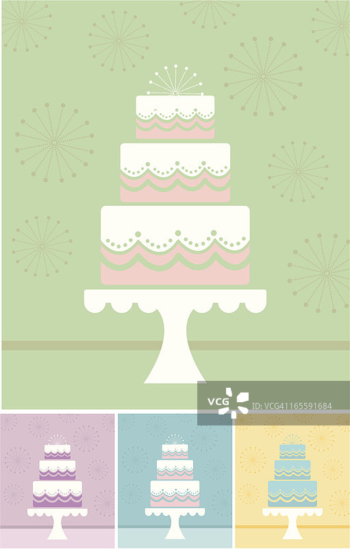 多个简约风格的婚礼蛋糕插画图片素材
