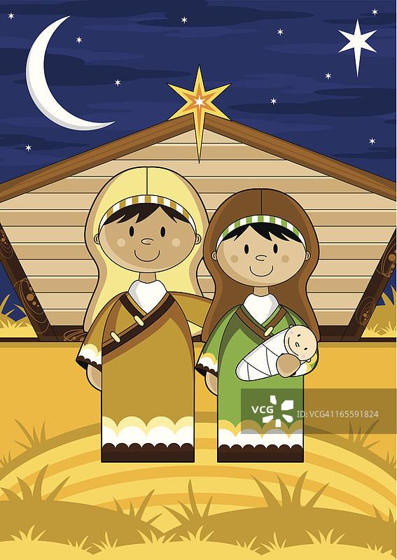 玛丽和约瑟夫在耶稣诞生的谷仓里图片素材