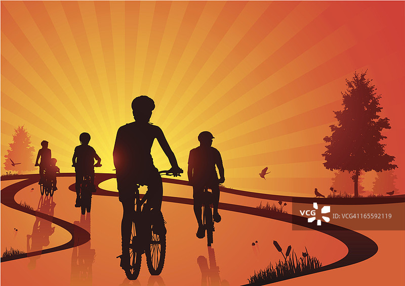 家庭自行车骑行图片素材