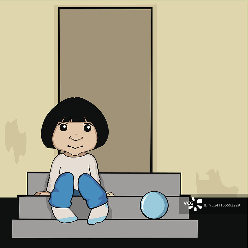 坐在楼梯上的女孩图片素材