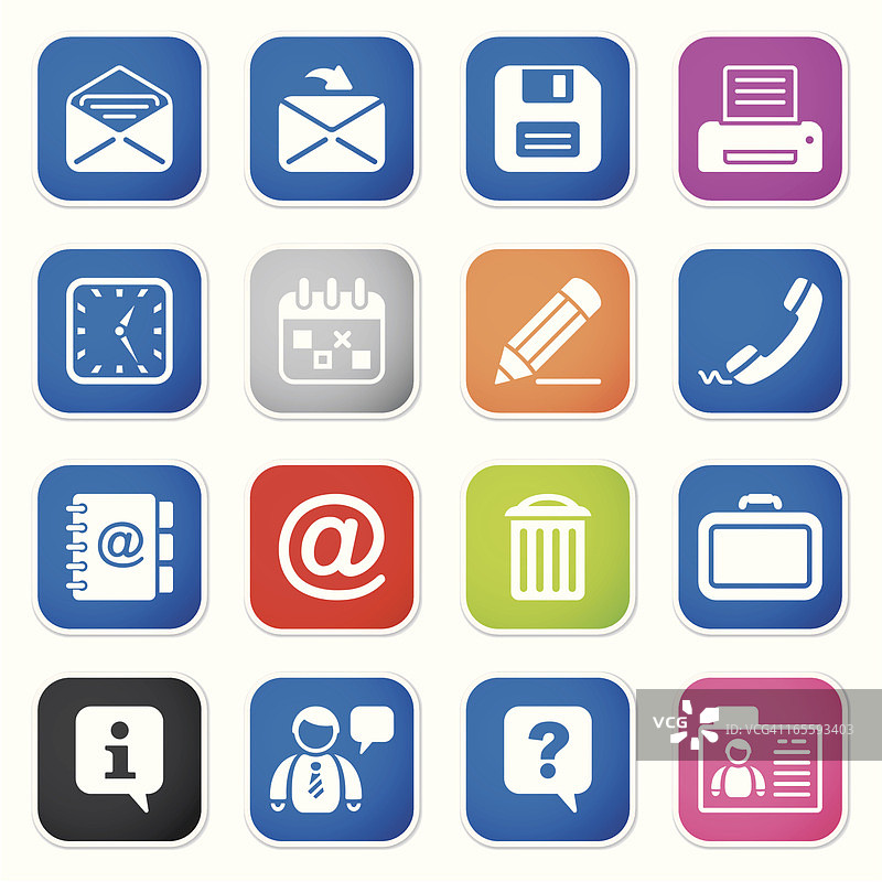 办公室与联系方式图标方形贴纸套装图片素材