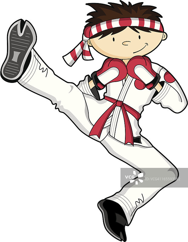 可爱的空手道男孩踢腿图片素材