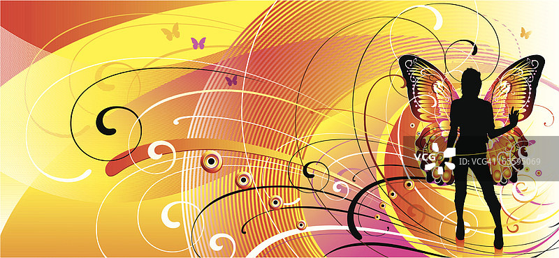 蝴蝶卷轴图片素材