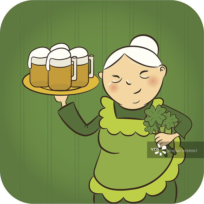 圣帕特里克节：拿着啤酒的奶奶图片素材