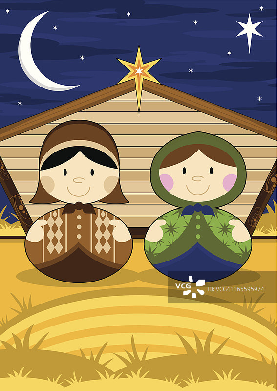 玛丽和约瑟夫在耶稣诞生的谷仓里图片素材