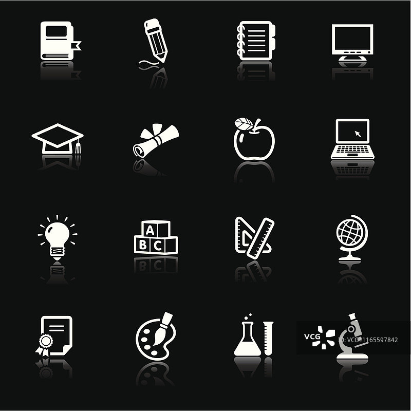 黑色背景上的白色教育图标图片素材