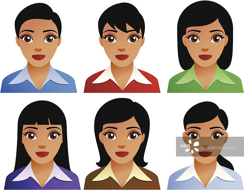 拥有六种不同发型的商务女商人图片素材