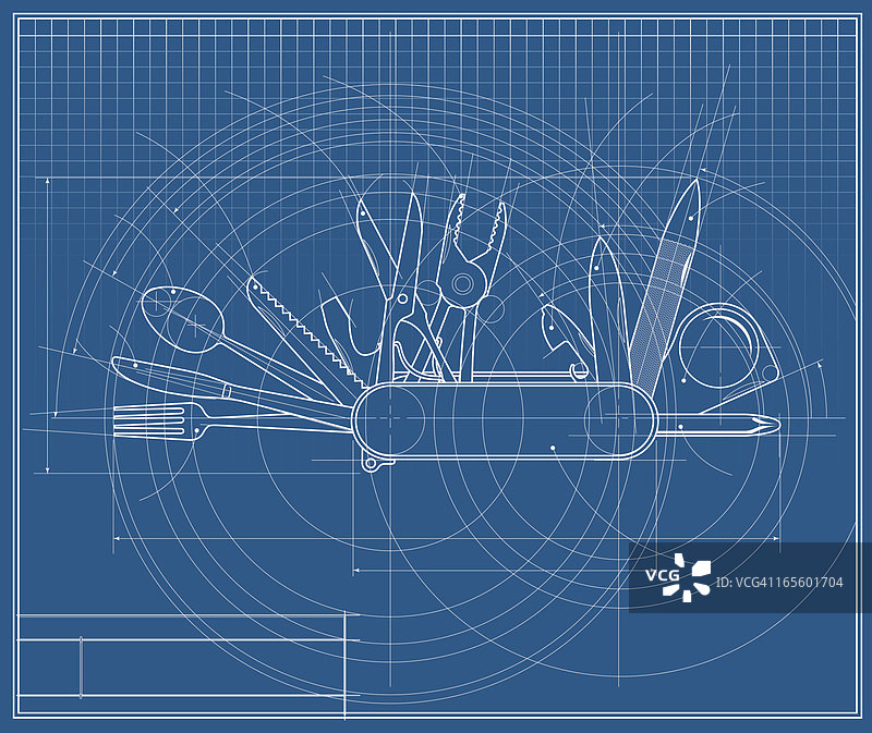 袖珍多功能刀具矢量图蓝图图片素材