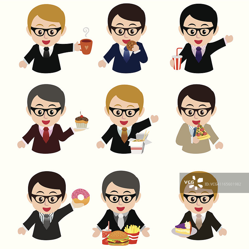 拿着垃圾食品的年轻商人图片素材