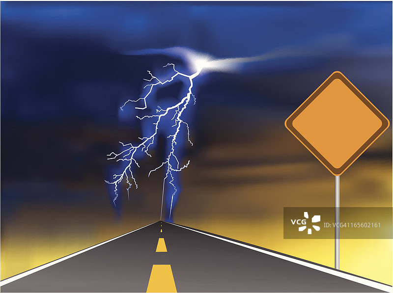 闪电风暴中的路标图片素材