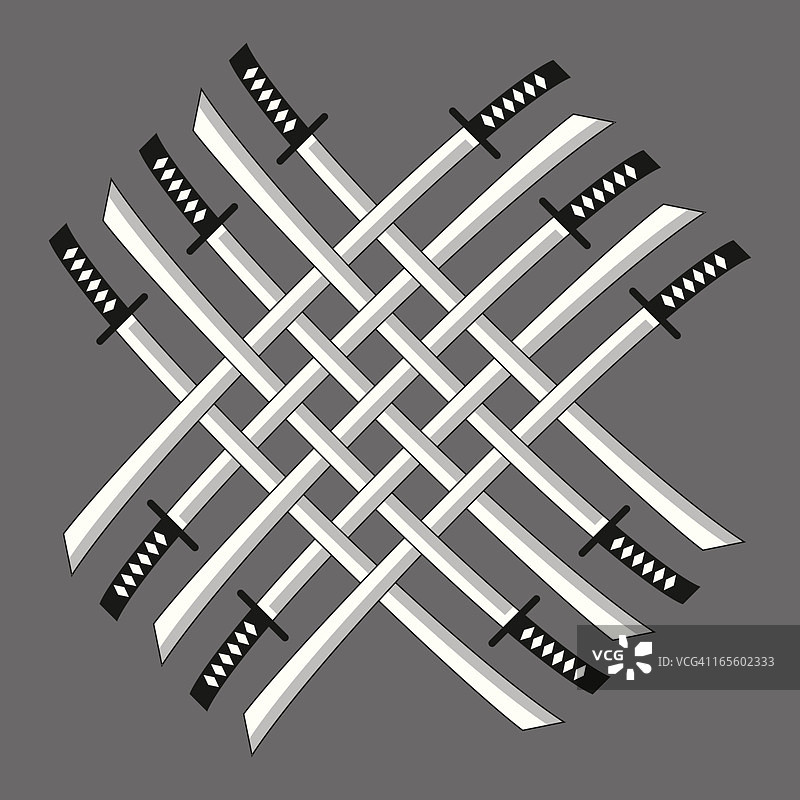 十把互锁的武士刀矢量图（日本刀）图片素材