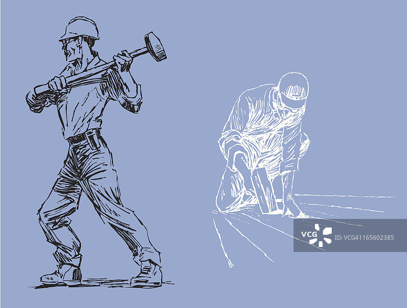 建筑工人、大锤、屋顶工人图片素材