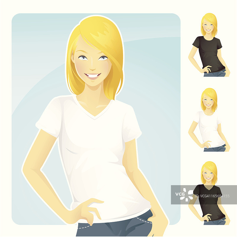 穿着T恤和牛仔裤的金发女人图片素材