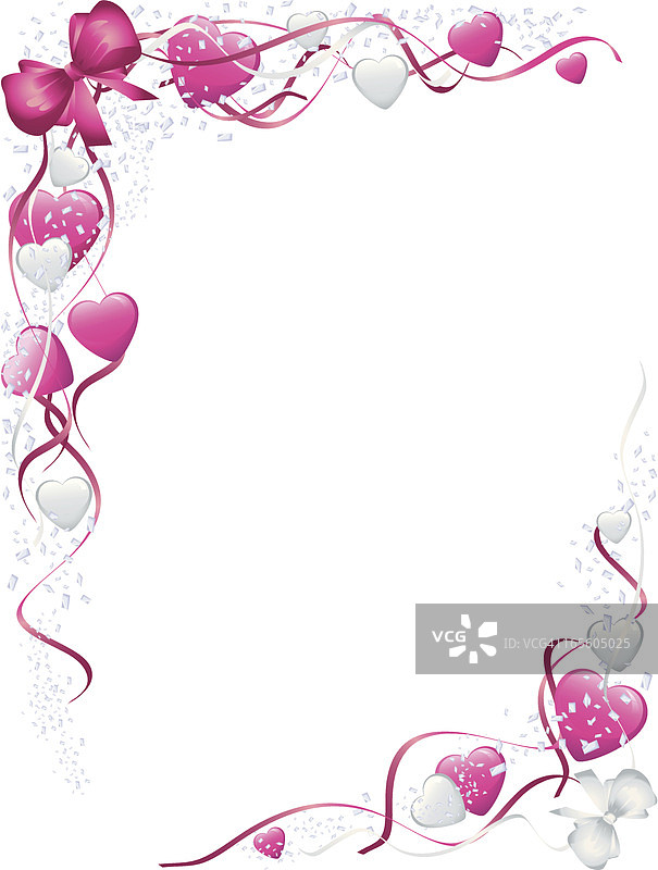 粉色蝴蝶结和心形情人节边角图片素材