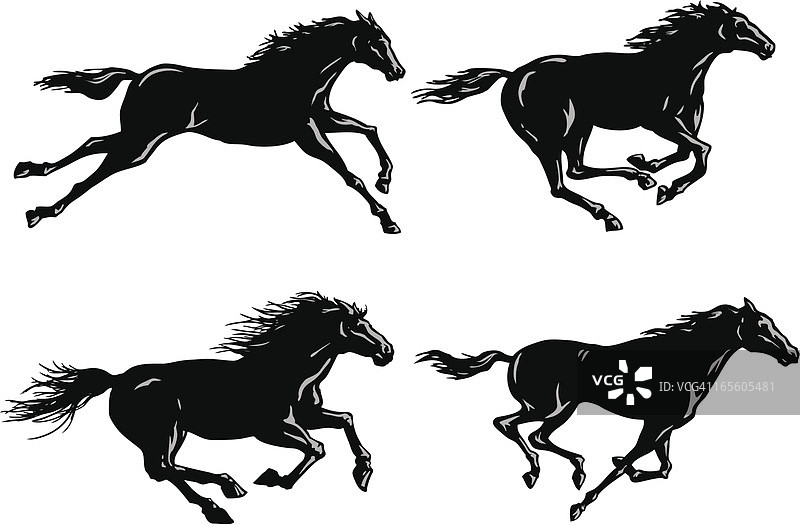 奔跑的骏马剪影图片素材