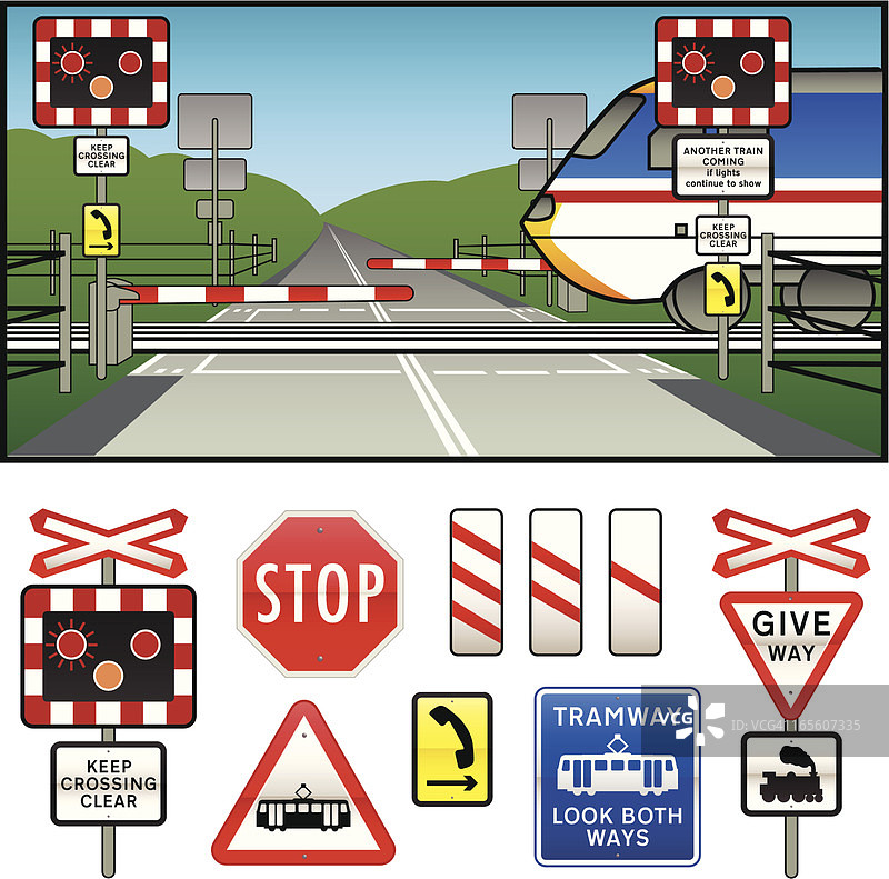 铁路道口警告标志合集图片素材