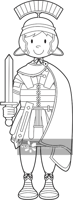 持剑披风罗马士兵填色图片素材