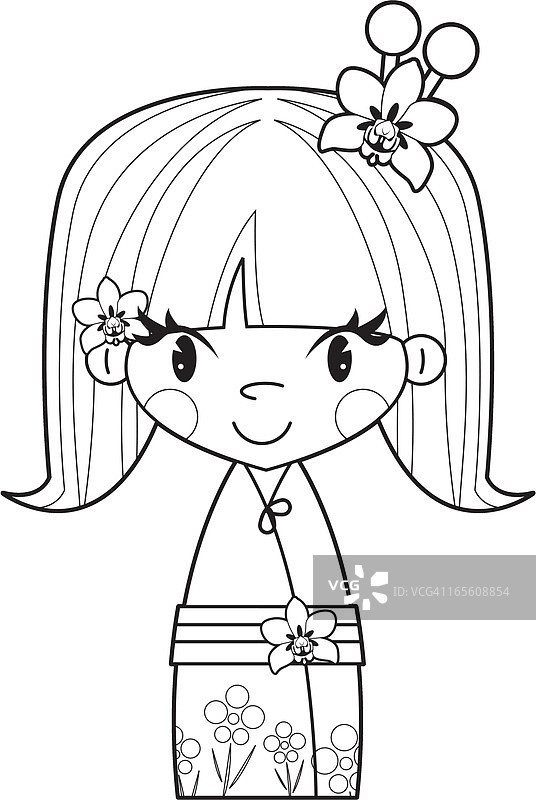 可爱艺伎女孩彩色插画图片素材