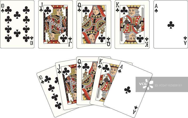 梅花套装两张同花大顺扑克牌图片素材