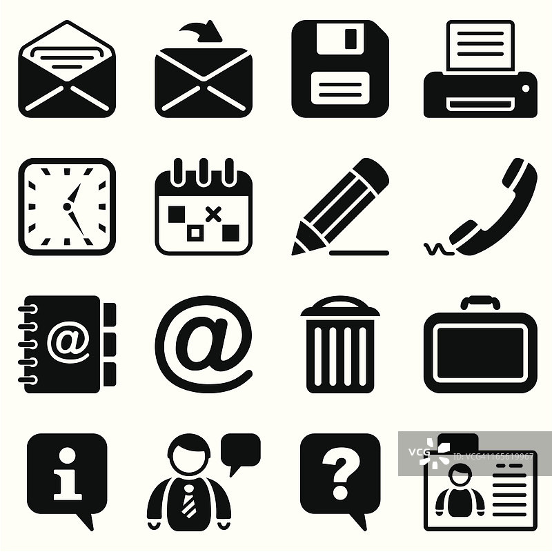 黑色办公室及联系方式图标集图片素材