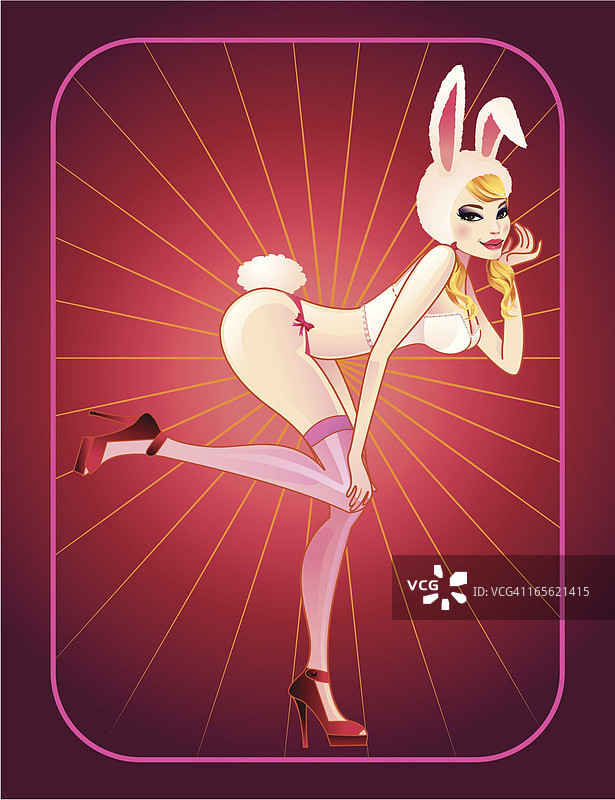 跪着低语的兔子装扮女人图片素材