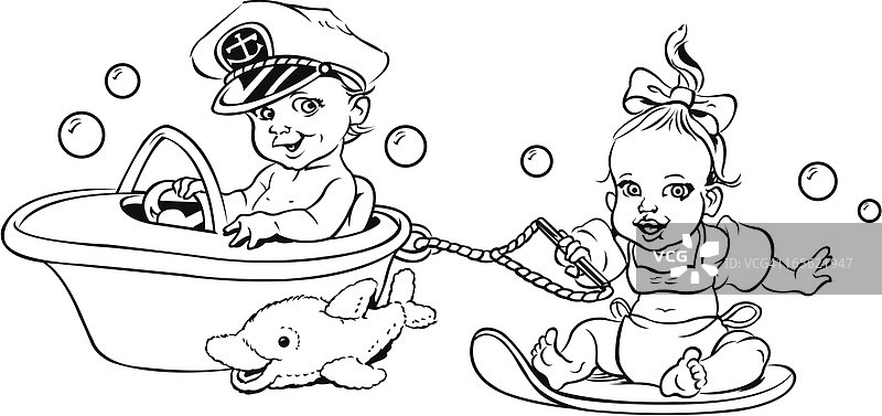 宝宝玩耍：滑水和吹泡泡图片素材