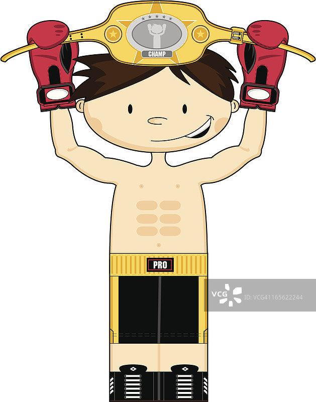 手持腰带的儿童拳击冠军图片素材