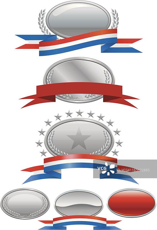 银质奖章、牌匾和丝带图片素材