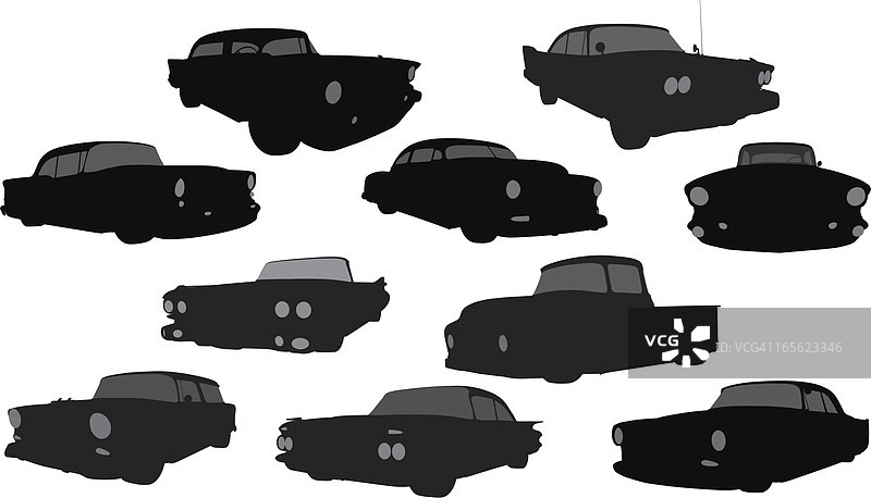 20世纪50年代车辆的矢量剪影图片素材