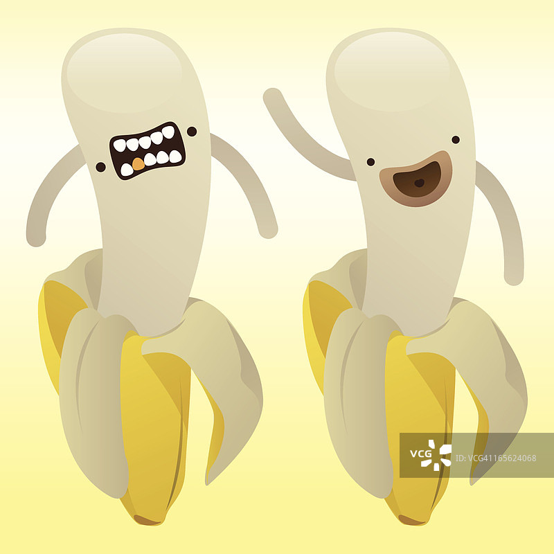 两个快乐微笑的香蕉怪物图片素材