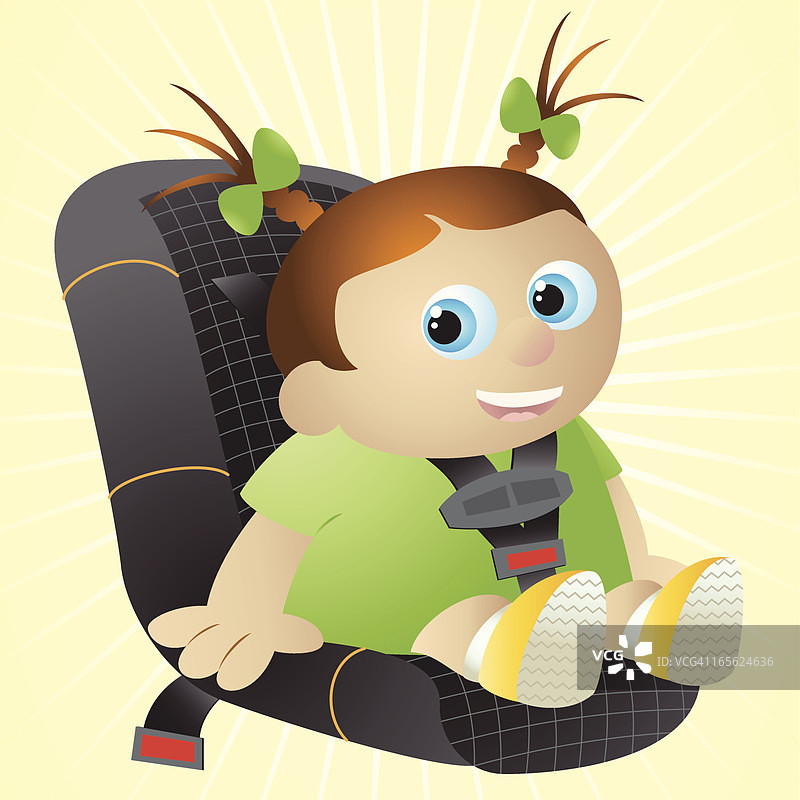 坐在汽车座椅上的女婴图片素材