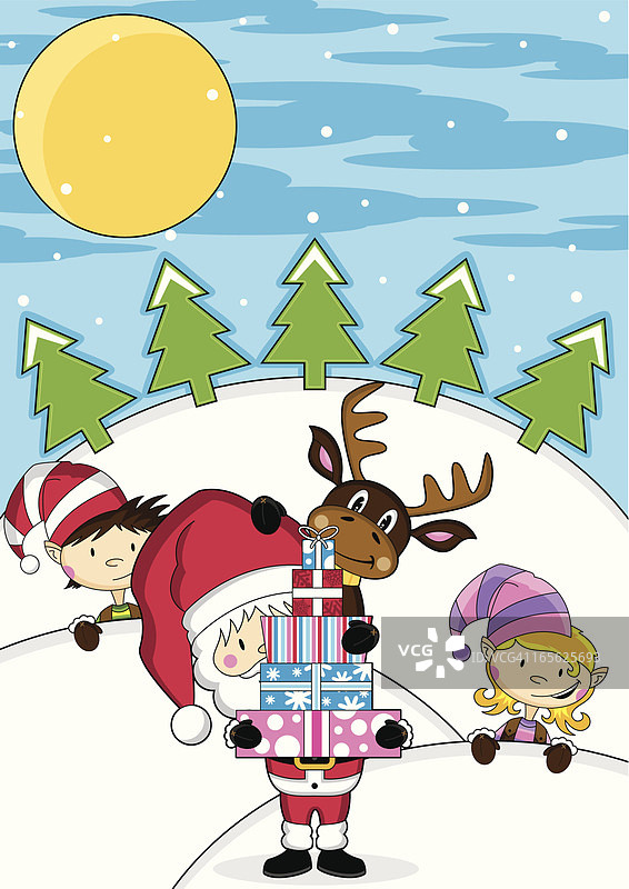 圣诞老人与驯鹿和精灵图片素材