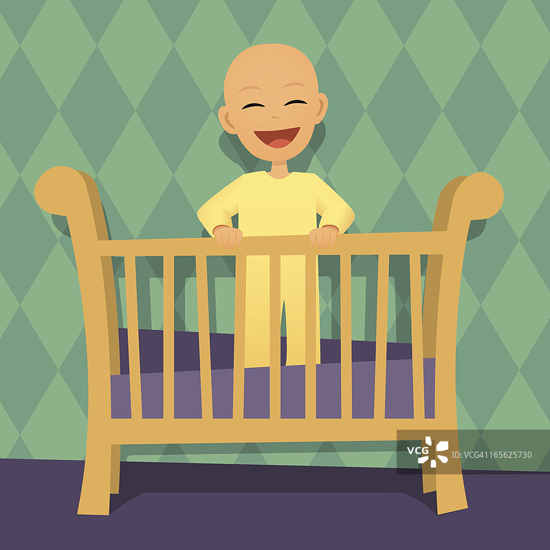 复古卡通婴儿在摇篮里图片素材