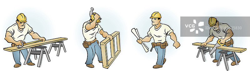 进行木工和建筑任务的建筑工人图片素材