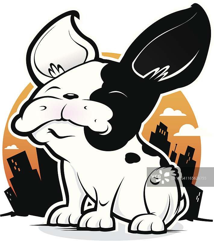 城市中的法国斗牛犬插画图片素材