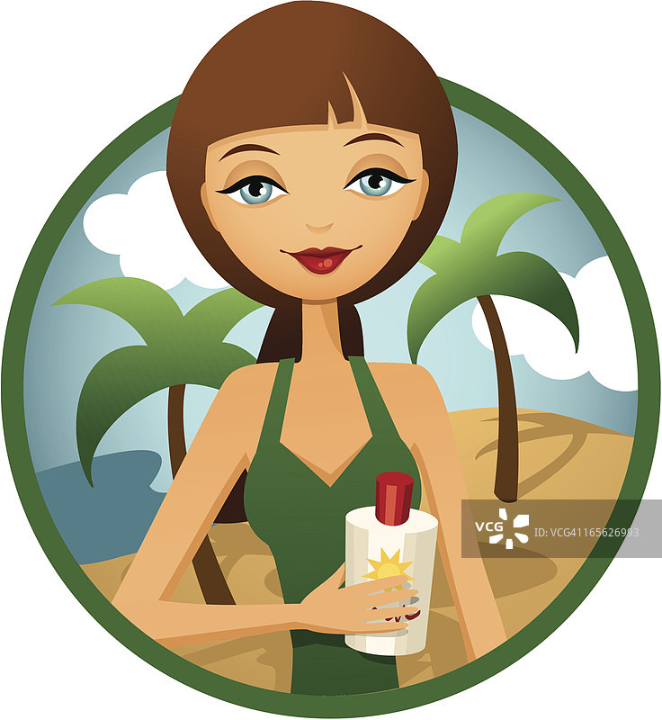 在沙滩上涂抹防晒霜的女人图片素材