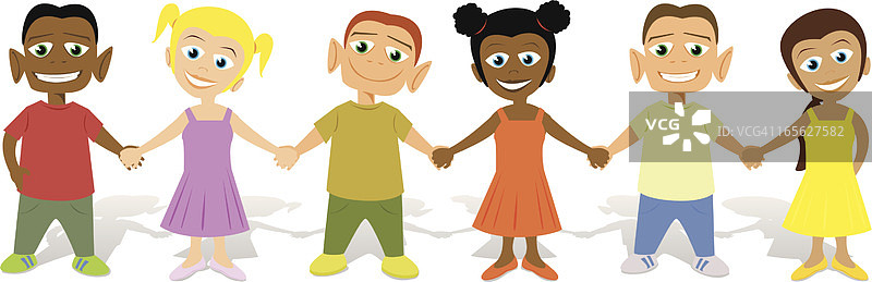 孩子们手牵着手排成一排图片素材