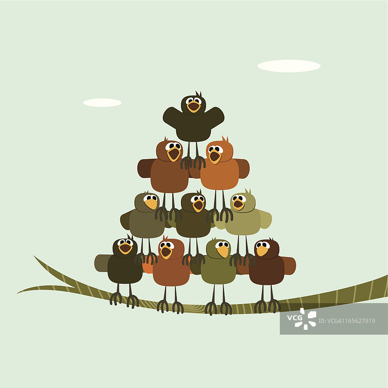 鸟类团队合作搭建金字塔插画图片素材