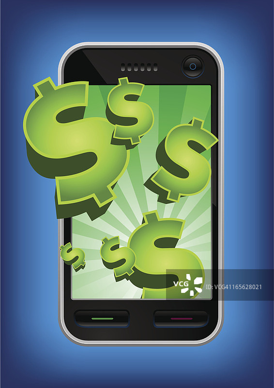 手机屏幕里涌出美元图片素材