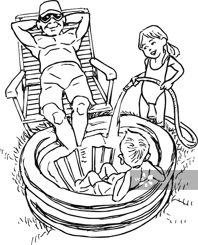 夏日：在泳池边与孩子们一起放松图片素材