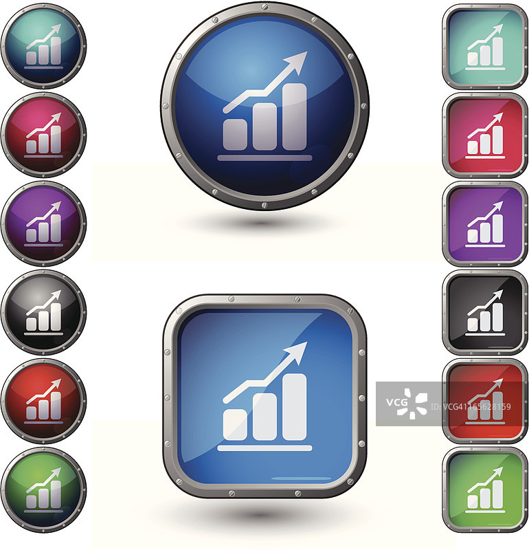 金融概念-带钢制框架的炫彩按钮图片素材