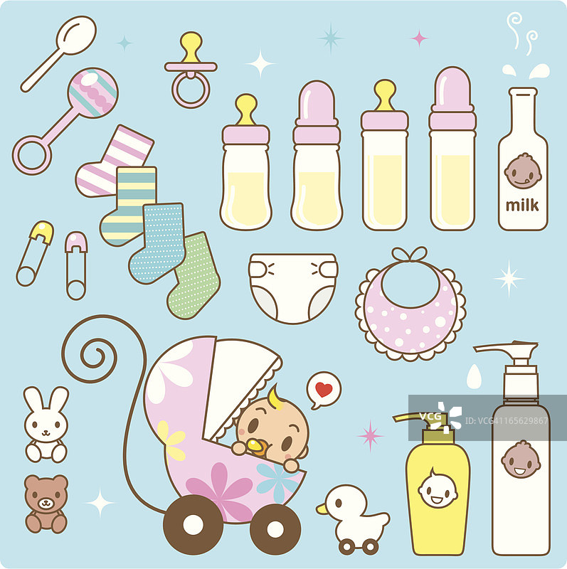婴儿车和婴儿用品图标图片素材