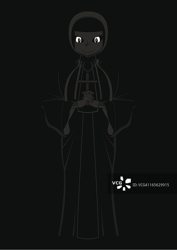 可爱的修女与十字架剪影图片素材