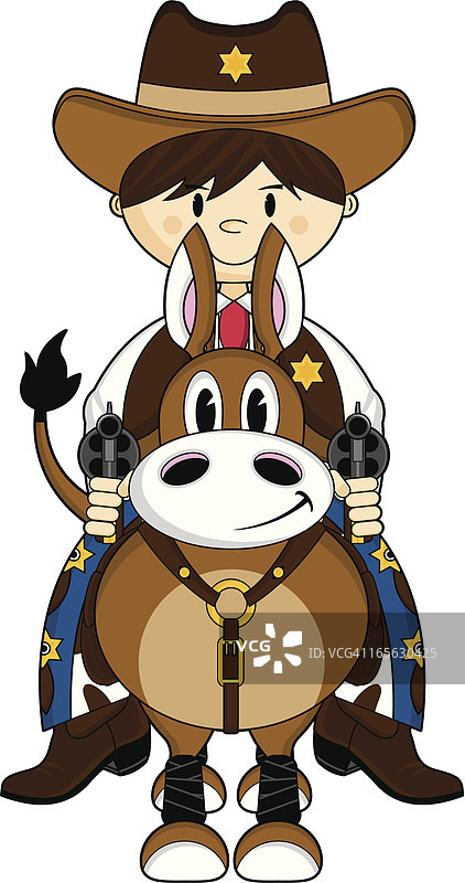 可爱的狂野西部牛仔骑马图片素材