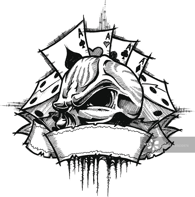 黑白头骨赌徒图片素材