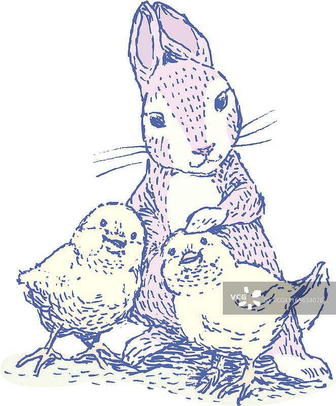 带着小鸡的复活节兔子图片素材