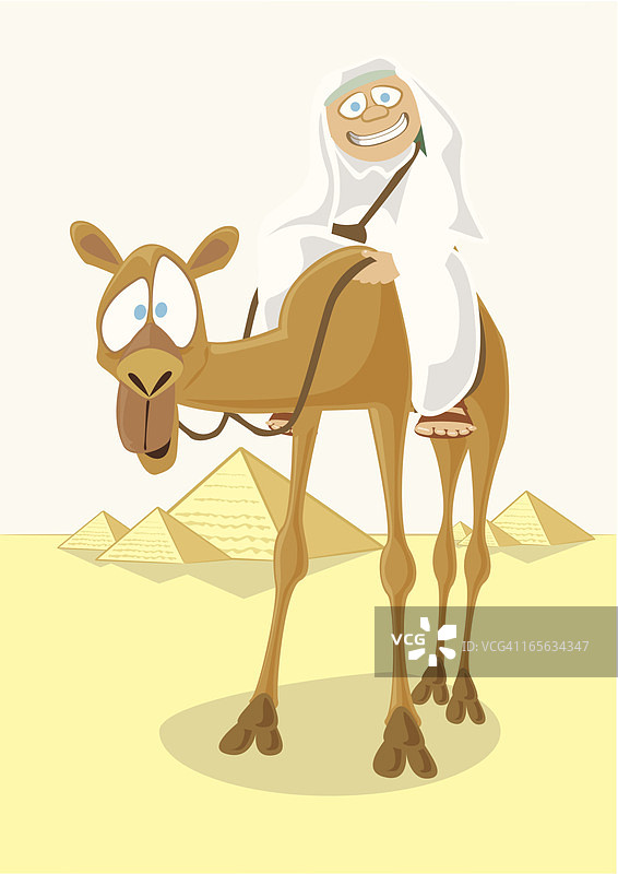 卡通：男子骑骆驼在沙漠中图片素材
