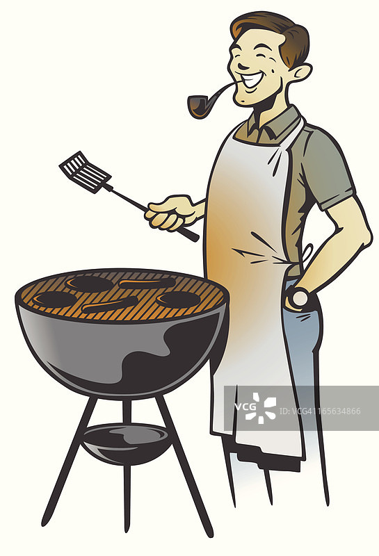 复古50年代烧烤聚会，彩色图片素材