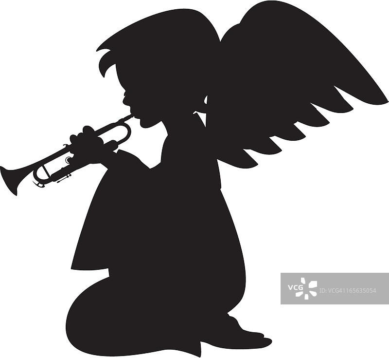 吹小号的天使轮廓图片素材